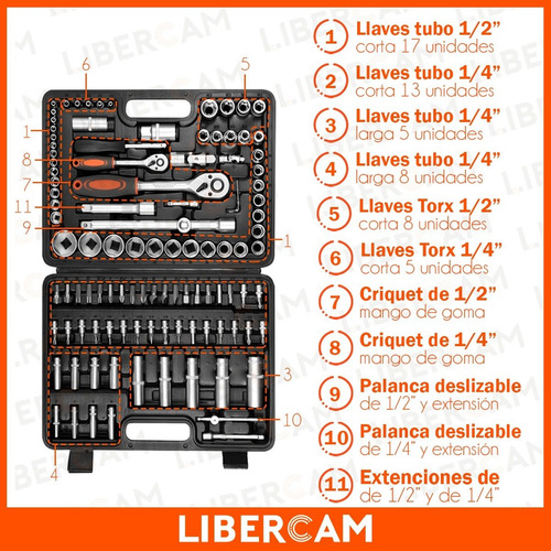 Imagen 6 de 10 de Set Juego De Llaves Tubos Y Puntas Combinadas 108 Pza Valija