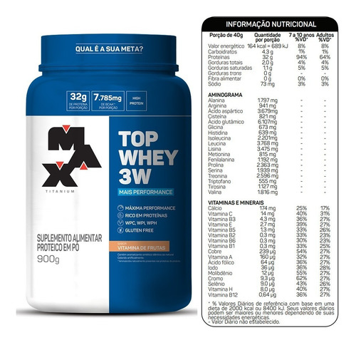 Top Whey Protein 3w 900g Isolada Conc Hid Max Titanium C/ Nf Sabor Cacau - Mais Natural Cacau