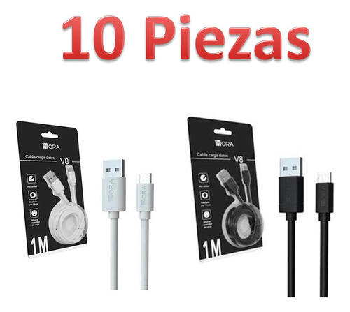 Lote 10pz Cable Micro Usb V8 Marca 1hora Carga Y Datos 2.1a