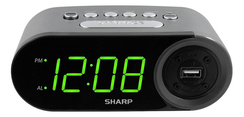 Reloj Despertador Sharp Con Cargador Usb Para Celular Tablet Color Negro 120