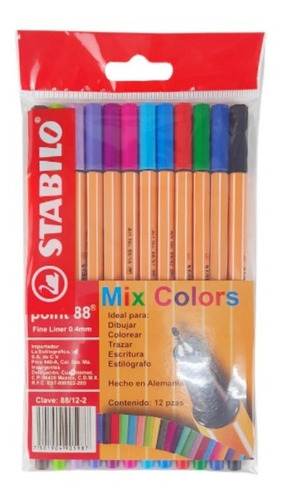 Estuche Estilógrafo Stabilo Point 88 C/12 Pzs