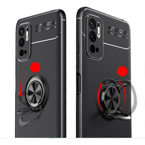 Funda Metal Ring Xiaomi Poco M3 Pro/redmi Note 10 5g + Mica Color Negro-rojo