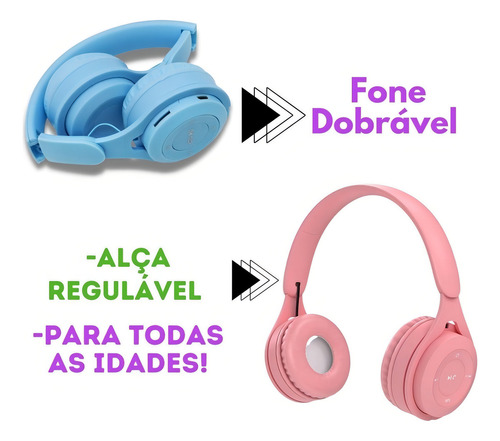Fone Ouvido Sem Fio Bluetooth Recarregável P2 Sd Fm Rosa