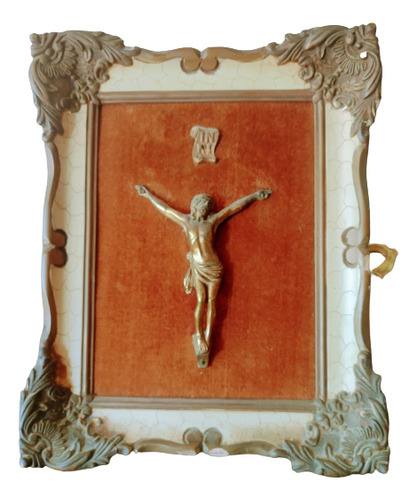 Antiguo Cuadro Imagen Bronce Jesus.