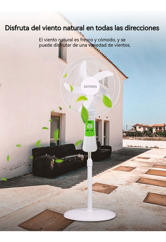 Ventilador Solar Silencioso Recargable Con Luz Led Y Control Remoto 9 Velocidades Ajustables, Giratorio, Temporizador -para Oficina Hogar Y Camping