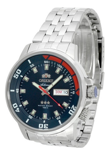 Relógio Orient Masculino Automático 469ss058 D1sx Azul Cor da correia Prata