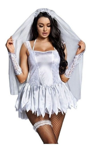 Disfraz Sexy De Halloween Cosplay Encaje Fantasma Novia Mini