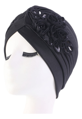 Gorro Doblado Con Forma De Turbante Con Lentejuelas Y Flores