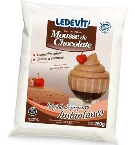 Imagen 1 de 2 de Mousse Chocolate Polvo 250gr Ledevit Cubre Torta Relleno