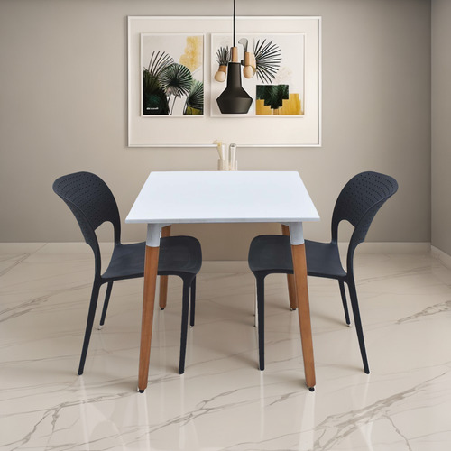 Combo Mesa Bar Eames 70 + 2 Sillas Torino - Muebles Castelar Blanco/negro Liso