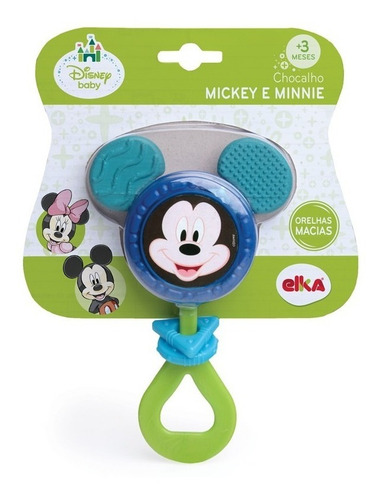 Imagem 2 de 2 de Chocalho Mordedor Mickey Orelhas Macias Disney Azul Elka