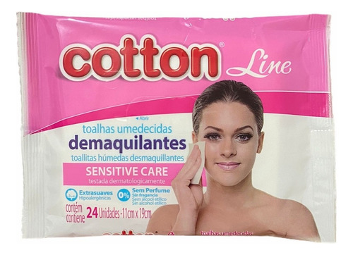 Lenço Removedor De Maquiagem Cotton Line Tolhas Umedecidas Para Pele Todos Os Tipos 1 ml 24 Un