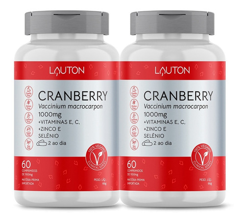 Combo 2 Cranberry 1000mg  Vegano 120 Comprimidos - Lauton Sabor Sem Sabor