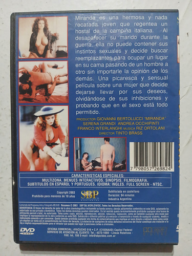 Dvd Miranda. Tinto Brass. Erótica. Original. (Usado)