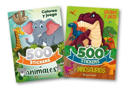 ** 2 Libros 500 Stickers Dinosaurios Animales ** Actividades