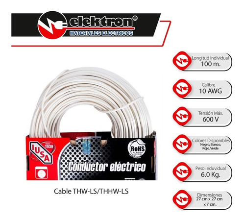 Imagen 4 de 8 de Caja 100 Mts Cable Iusa Negro Thw Cal 10 Awg 100%cobre