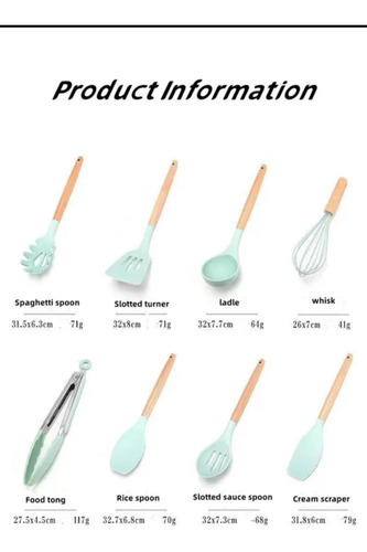 Utensilios De Cocina De Silicona Cuchillos Cucharas Tabla Verde Seco