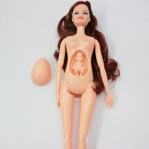 Boneca Estilo Barbie Grávida Articulada + 3 bebês!
