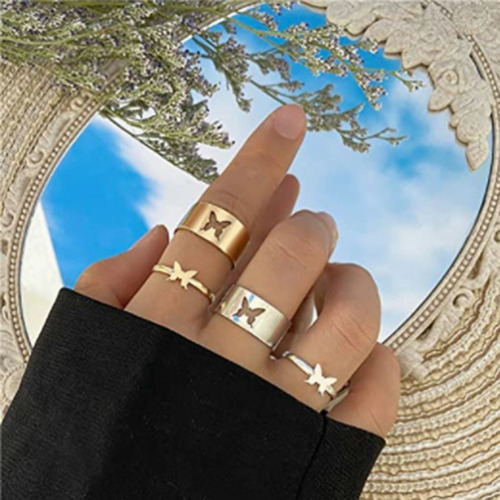 Imagen 10 de 10 de 2 Anillos Ajustable De Parejas Anillos De Mariposa Amistad