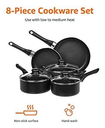 Set De Cocina Antiadherente Basics, 8 Piezas, Negro.