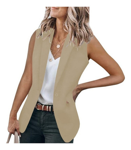 Chaqueta Blazer Sin Mangas De Color Liso Para Mujer