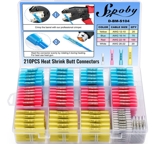 Sopoby - 210 Conectores A Tope Termorretrctiles, Kit De Cone