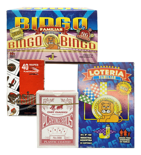Bingo + Loteria + Naipes Poker + Naipes X40 Juego Mesa