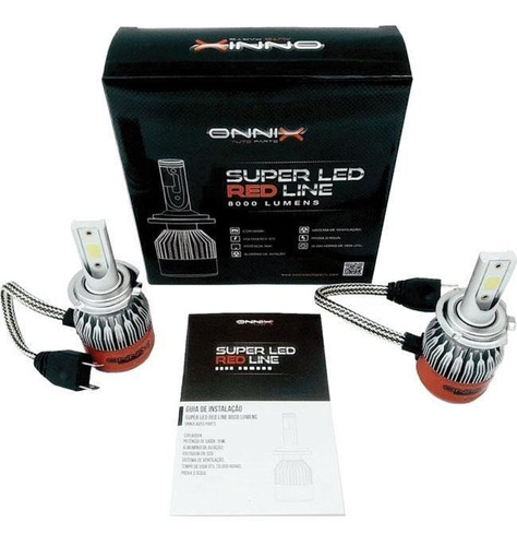 Kit Lâmpada Super Led Red Line H7 8000 Lumens 6000k Onnix