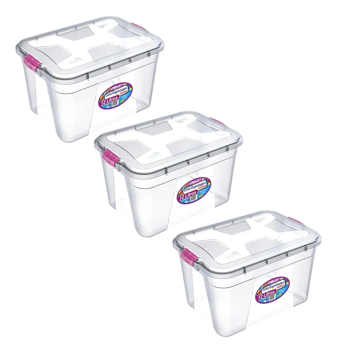 Kit 3 Caixas Organizadoras Transparente 12 Litros Uninjet