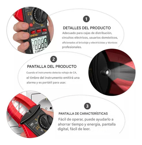 Pinza Amperimétrica Digital Portátil Con Rango Automático, 4