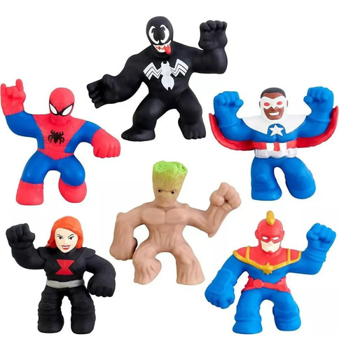 Goo Jit Zu Pack Heróis Da Marvel Com 6 Mini Bonecos Elástico