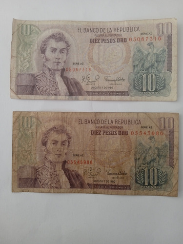 Billetes De 10 Pesos Série Az Del 7 De Agosto De 1980