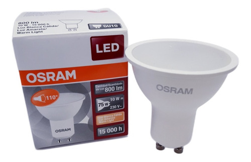 Osram Pack X 10 Lampara Dicroica Led Gu10 10w Luz Calida Color de la luz Blanco cálido