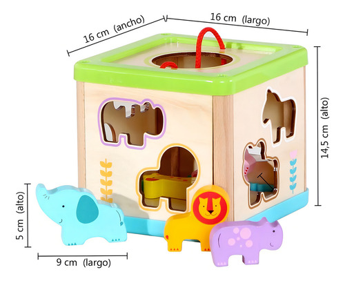Cubo De Encastre Madera, Animales Didáctico Tooky Toy 13225 Color Multicolor