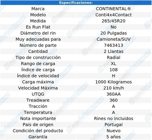Par De Llantas 265/45r20 108h Xl Continental Conti4x4contact