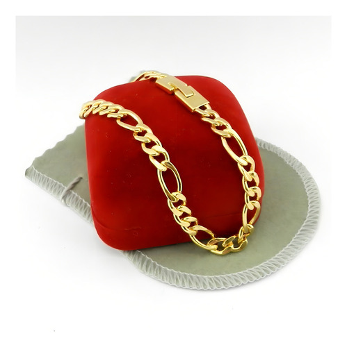 Pulseira Masculina 25cm 6mm Largura Folheada Ouro Pl235 Comprimento 25 Cm Cor Dourado