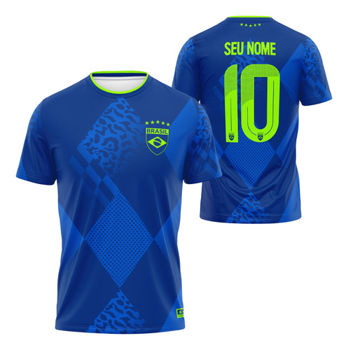 Camisa Do Brasil Azul Personalizada Com Seu Nome E Numero