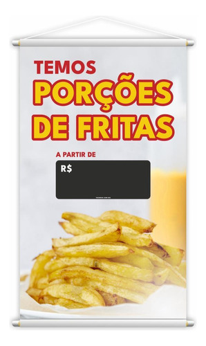 Banner Temos Porções De Fritas Comida Lanches Lona 60x40cm