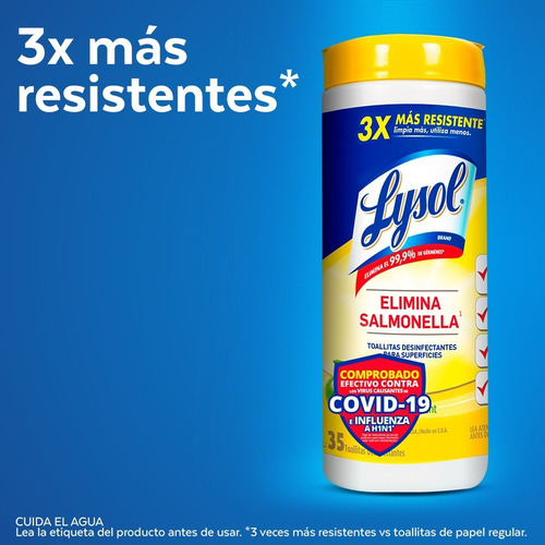 Imagen 3 de 5 de Lysol Toallitas Desinfectantes Multiusos Citrus 35 Wipes