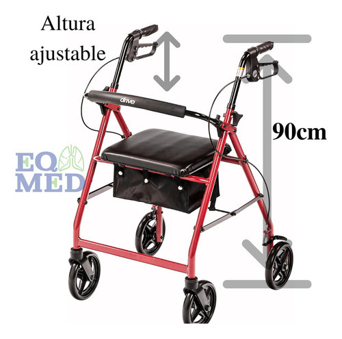 Andadera Ortopedica Rollator Adulto Con Asiento Color Roja
