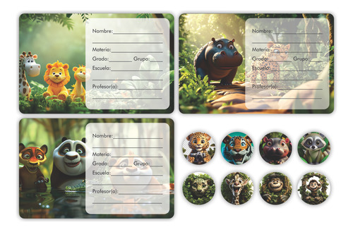 15 Tiras De Etiquetas Stickers De Animales Para Libretas Animales