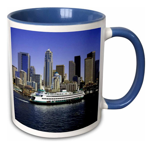 Taza 3drose Seattle Ferry, Azul Bicolor, 11 Oz, Multicolor