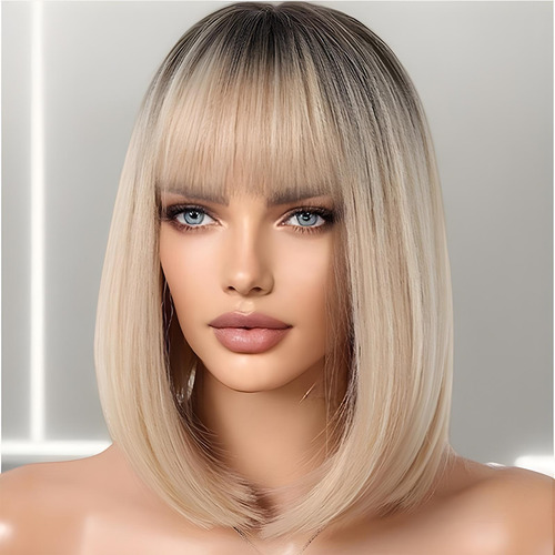 Peluca Bob Con Flequillo Peluca Bob Recta Peluca Corta Natur