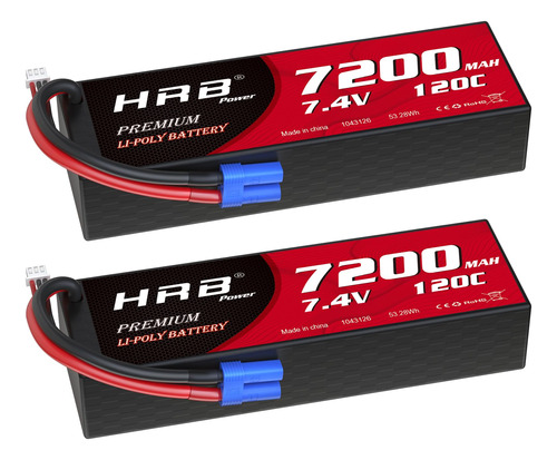 Hrb Paquete De 2 Baterias Lipo 2s 7200mah Con Enchufe Ec5 7.