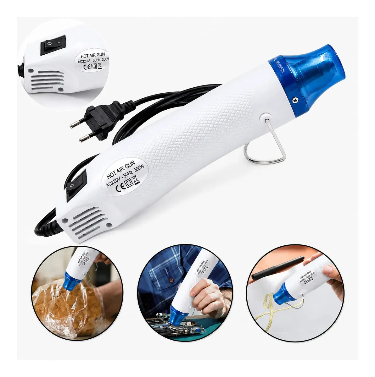 Soprador Mini Portátil Térmico Branco, Mini Soprador Elétrico Quente 300w, Soprador De Ar Elétrico Portátil Lacre Termoencolhível, Soprador Térmico Branco Pequeno Pistola Cola