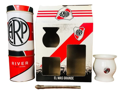 Set Matero River Yerbero Azucarero Mate Bombilla Caja Regalo