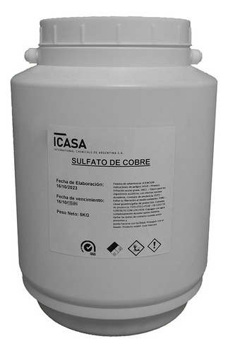 Sulfato De Cobre 5 Kg Pentahidratado En Pote P/ Pileta Icasa