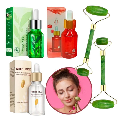 Serum Hidratante Arroz Granada Te Verde 2 Rodillos Facial F