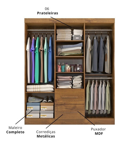 Imagem 4 de 5 de Guarda Roupa Casal Toronto 6 Portas E 2 Gavetas Castanho