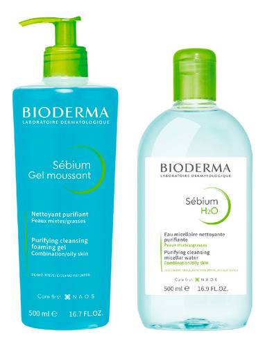  Bioderma Sebium Gel Moussant 500ml + H2o Micelar 500ml